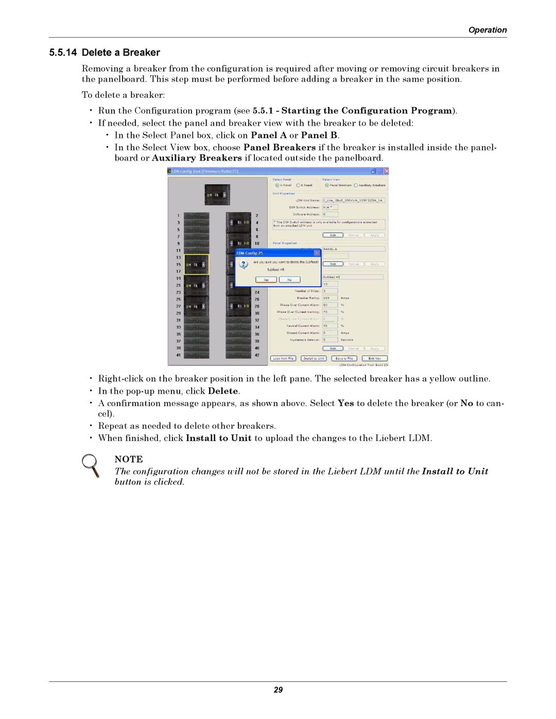 Liebert LDM user manual Delete a Breaker 