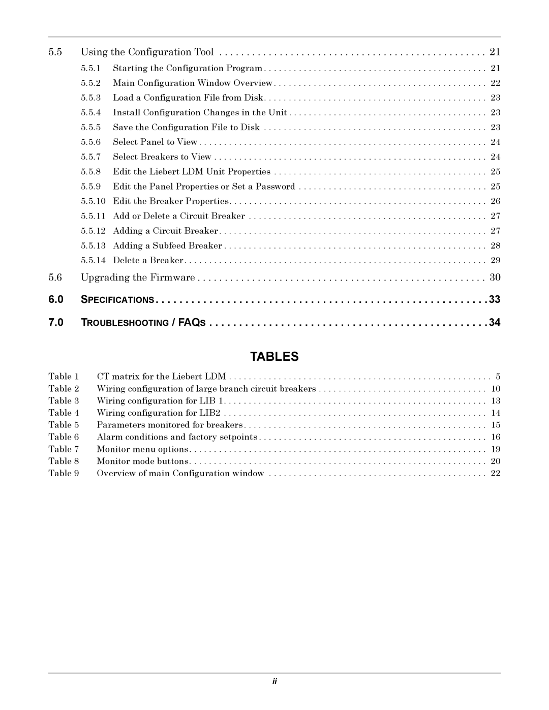 Liebert LDM user manual Tables 