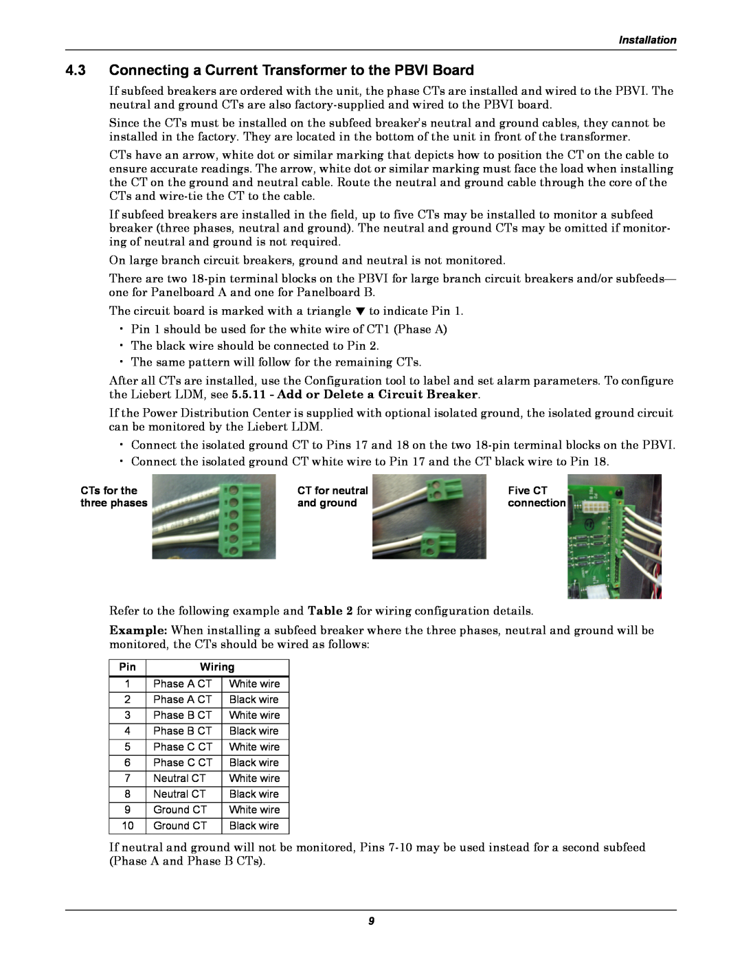 Liebert LDM user manual Connecting a Current Transformer to the PBVI Board 
