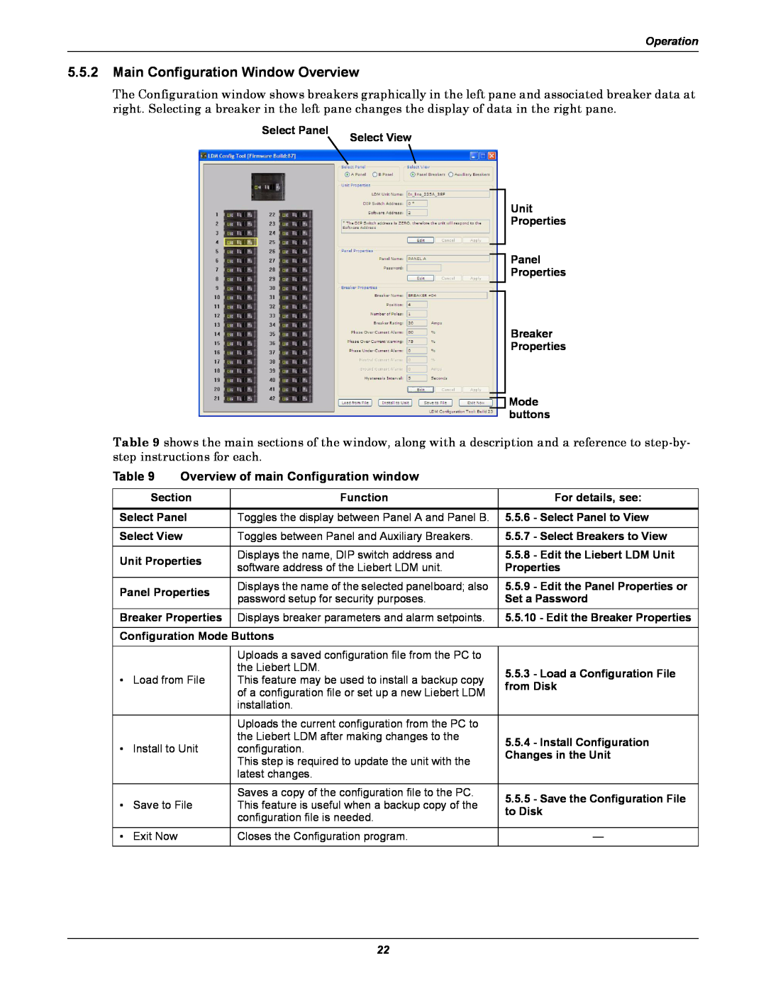 Liebert LDM user manual Main Configuration Window Overview, Overview of main Configuration window 