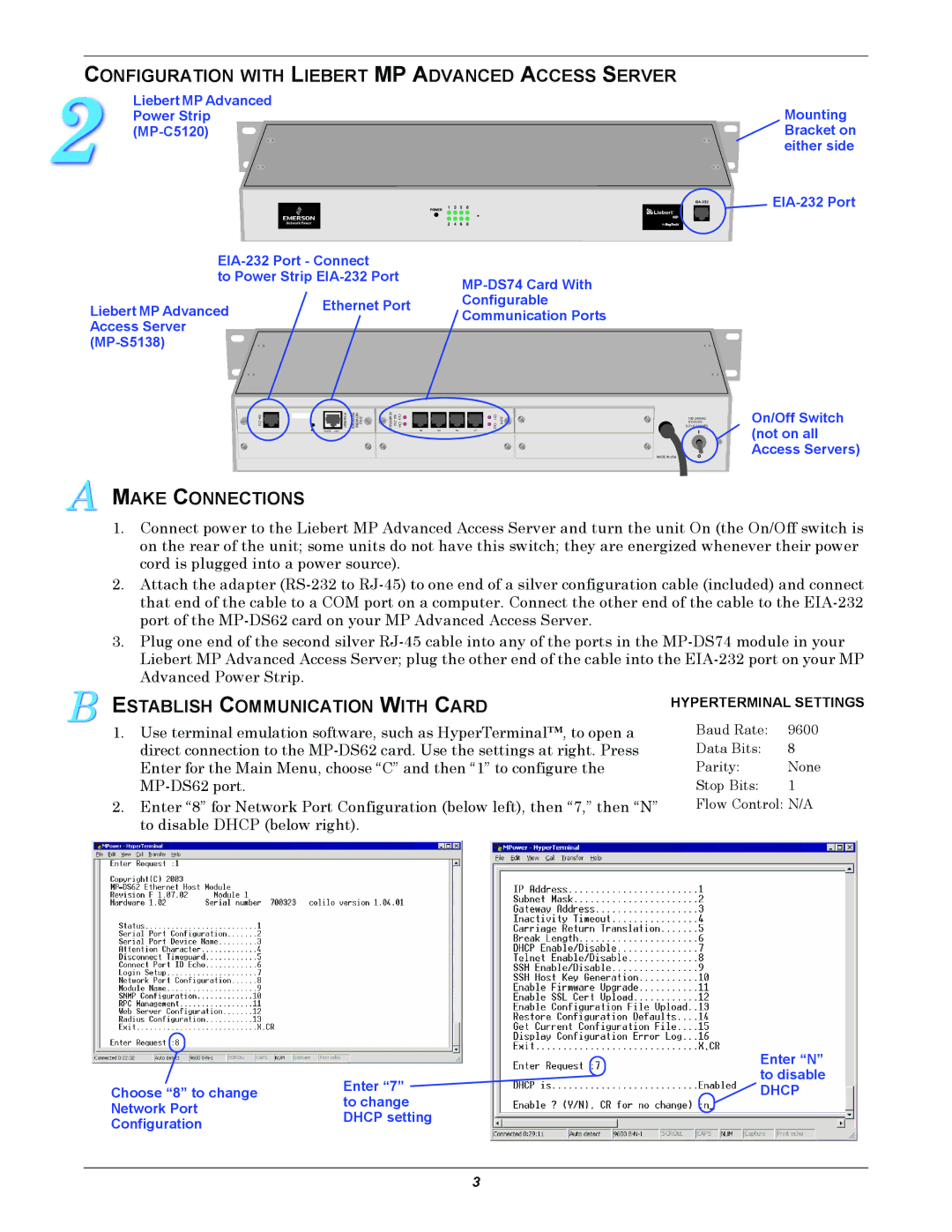 Liebert MP-C5120 Configuration with Liebert MP Advanced Access Server, Make Connections, Establish Communication with Card 