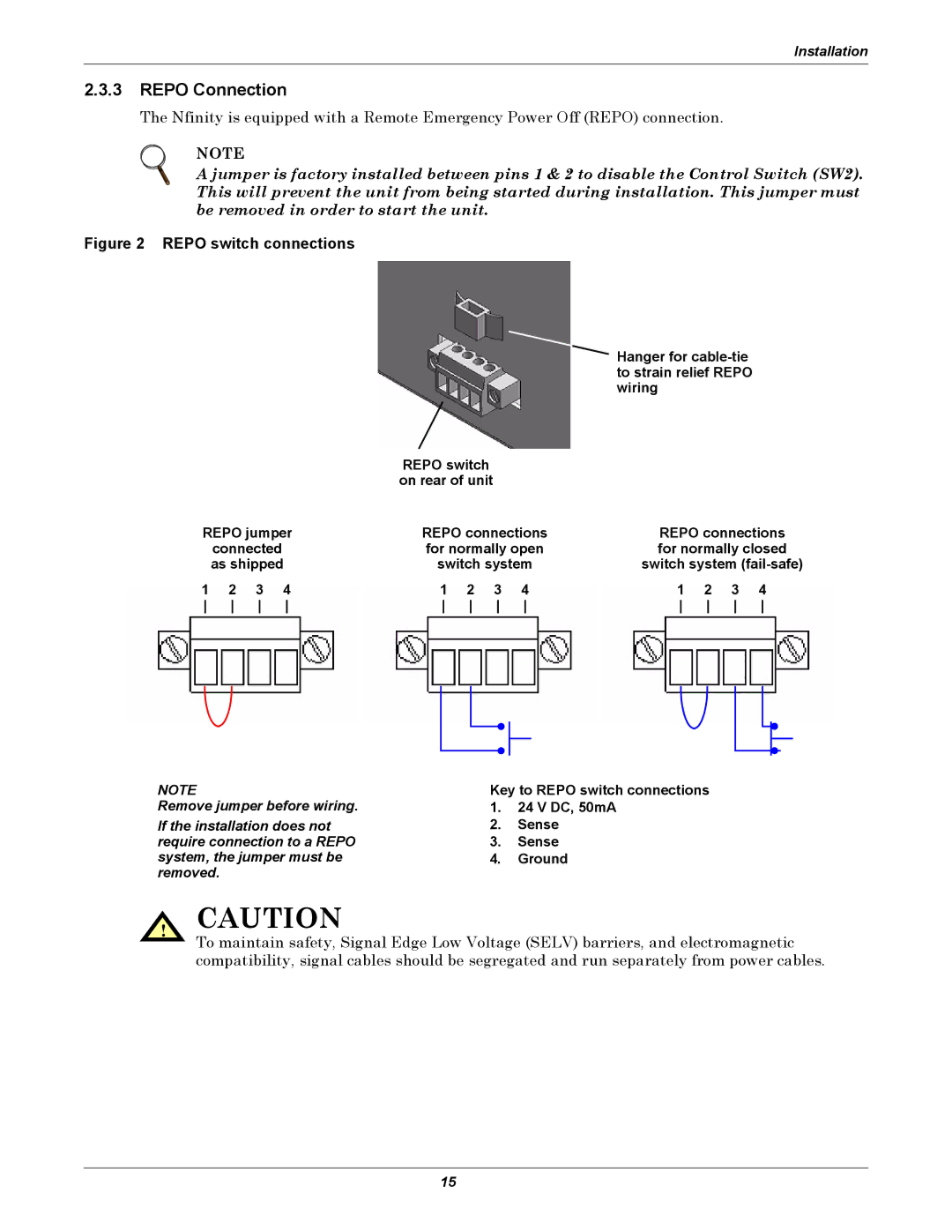 Liebert NfinityTM manual Repo Connection, Repo switch connections 