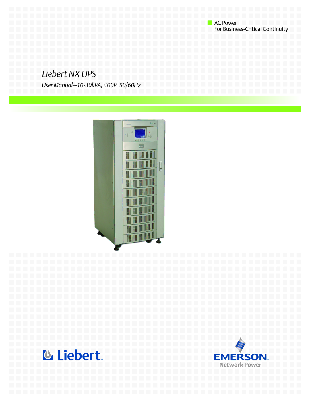 Liebert NX UPS System user manual Liebert NX UPS 