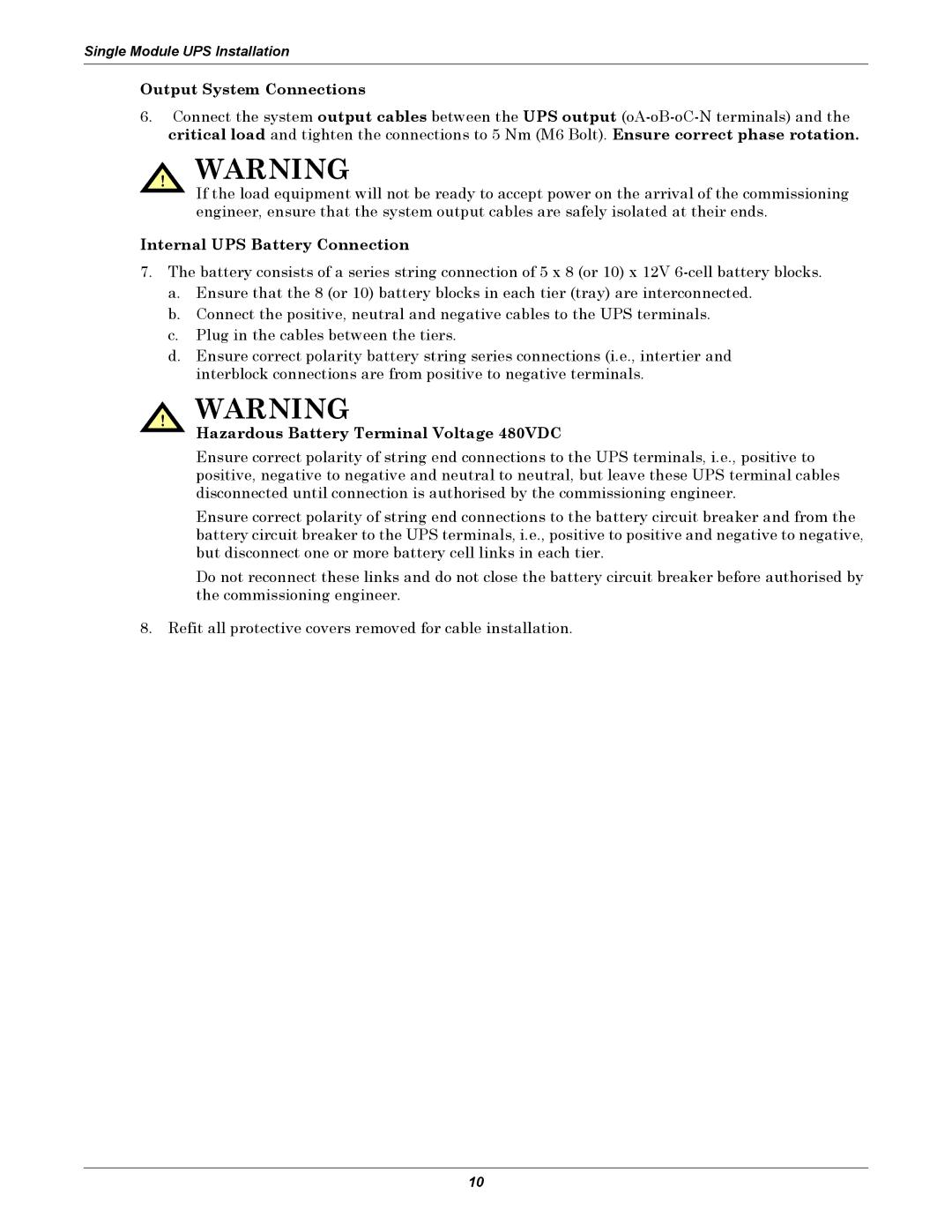 Liebert NX UPS System user manual Output System Connections 