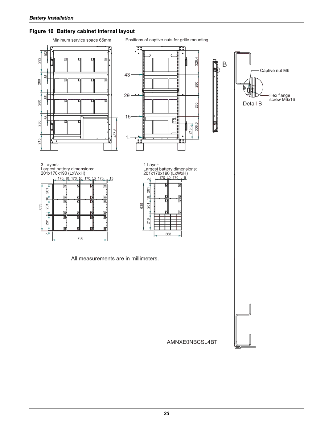 Liebert NX UPS System user manual Battery cabinet internal layout 