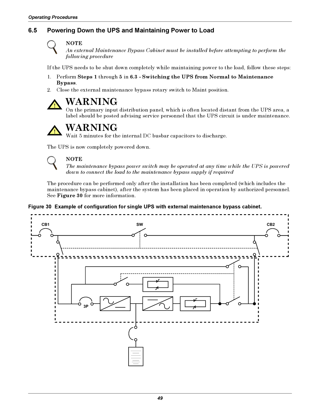 Liebert NX UPS System user manual Powering Down the UPS and Maintaining Power to Load 