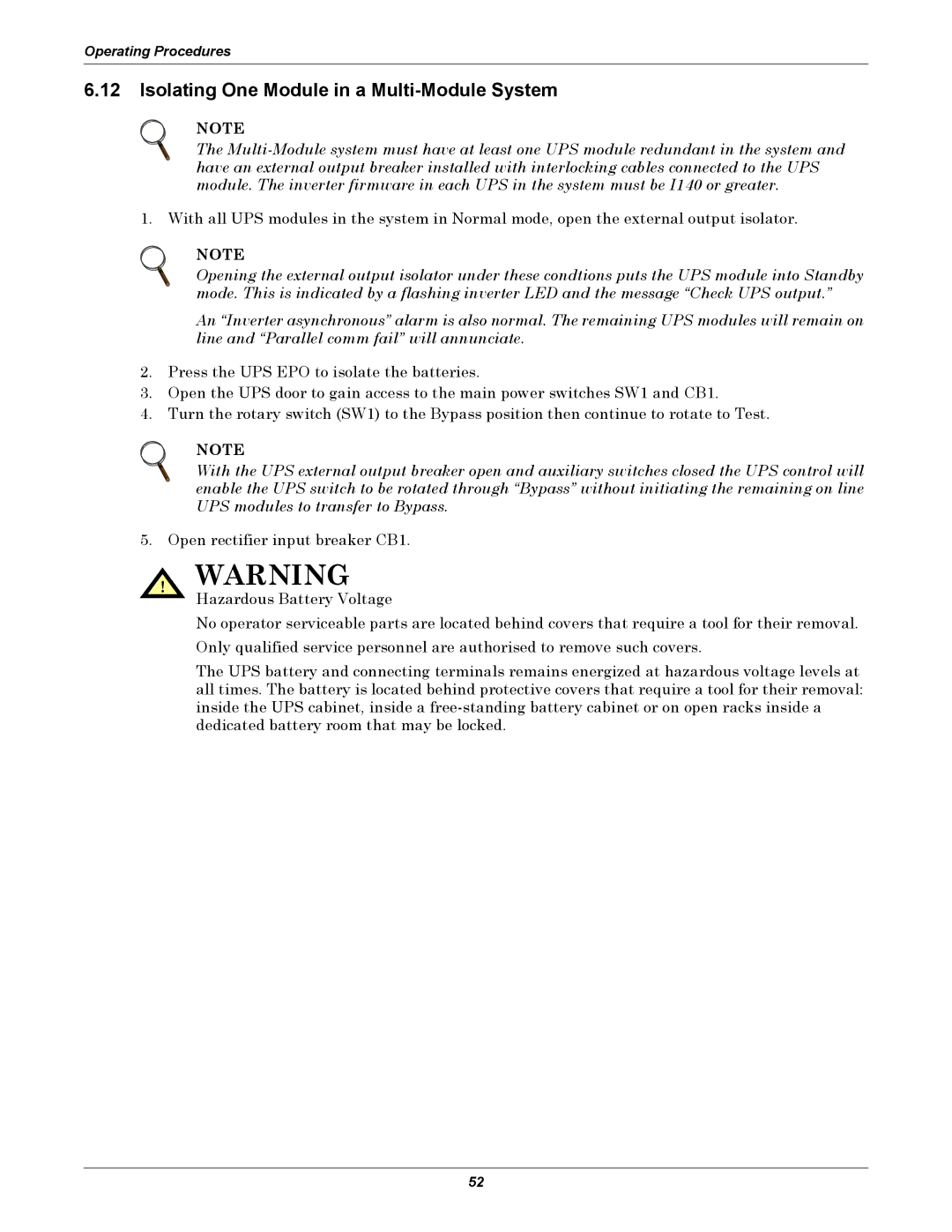 Liebert NX UPS System user manual Isolating One Module in a Multi-Module System 