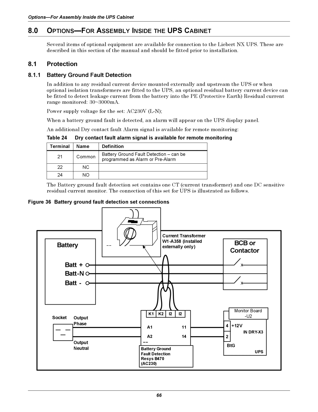 Liebert NX UPS System user manual Protection, Battery Ground Fault Detection, Terminal Name Definition 