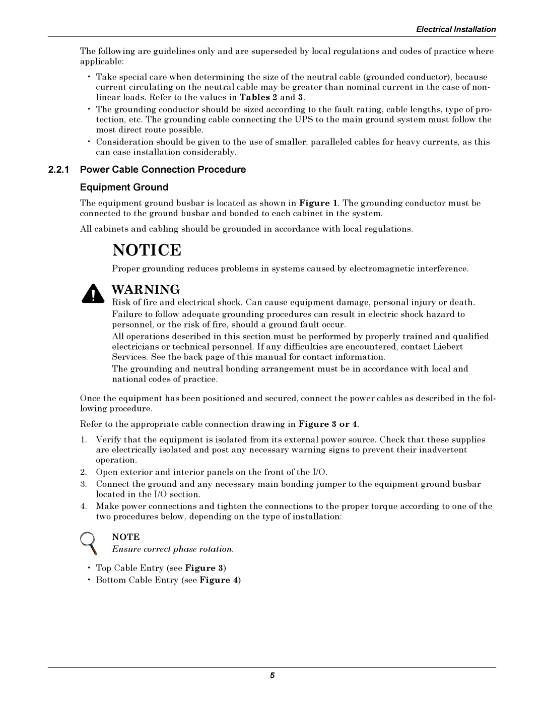 Liebert NXL installation manual Power Cable Connection Procedure Equipment Ground 