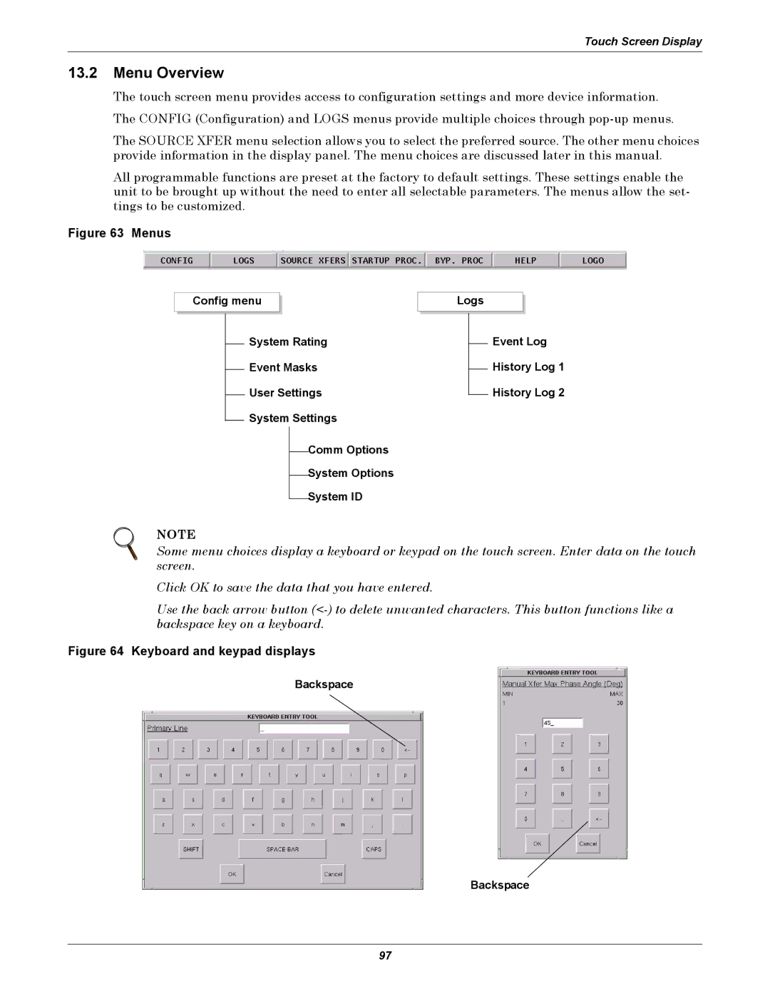 Liebert STS2, PDUTM manual Menu Overview, Backspace 