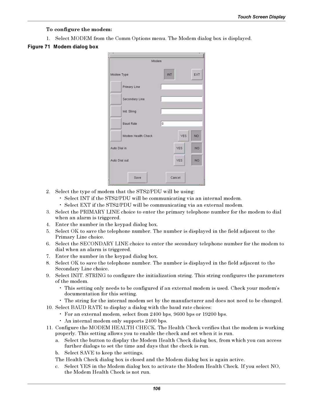 Liebert PDUTM, STS2 manual To configure the modem, Modem dialog box 