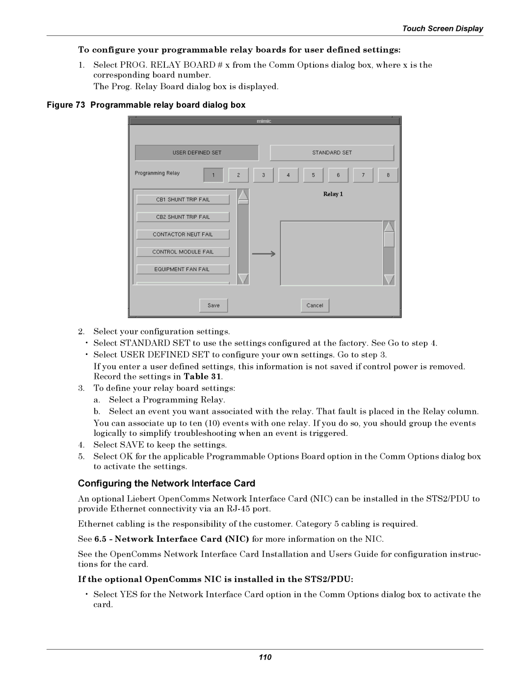 Liebert PDUTM manual Configuring the Network Interface Card, If the optional OpenComms NIC is installed in the STS2/PDU 