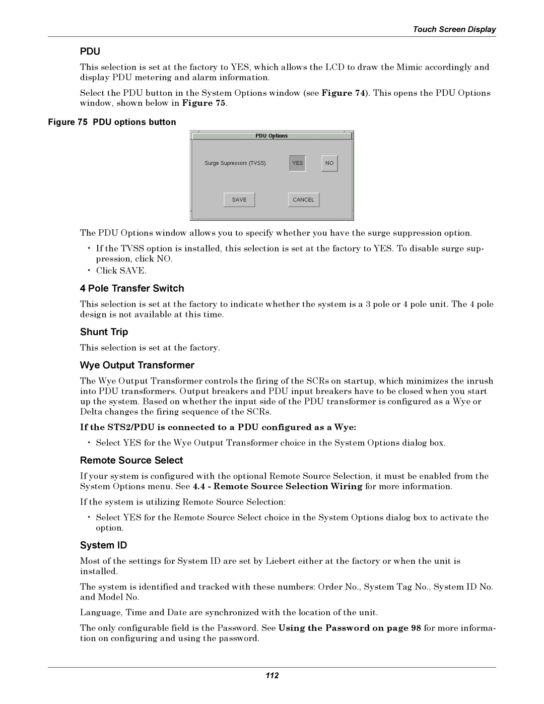 Liebert PDUTM, STS2 manual Pdu 