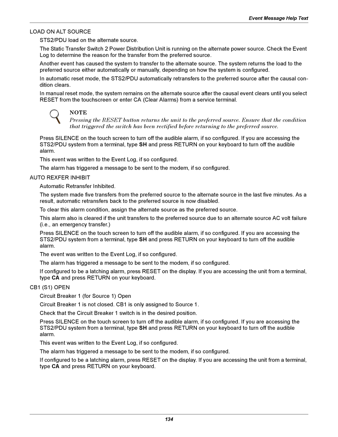 Liebert PDUTM, STS2 manual Load on ALT Source, CB1 S1 Open 