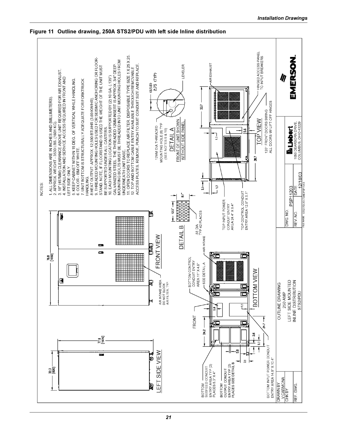 Liebert STS2, PDUTM manual Installation Drawings 