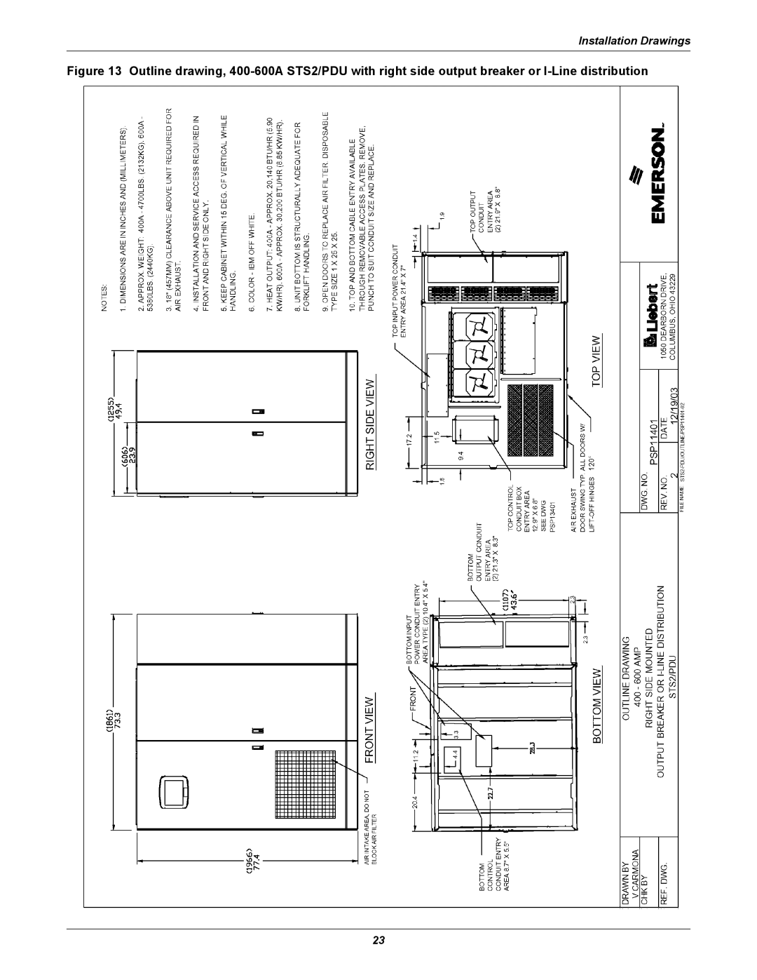 Liebert STS2, PDUTM manual Installation Drawings 