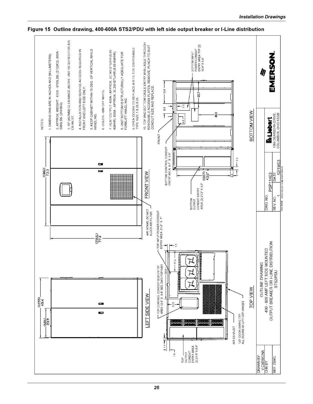 Liebert STS2, PDUTM manual Installation Drawings 