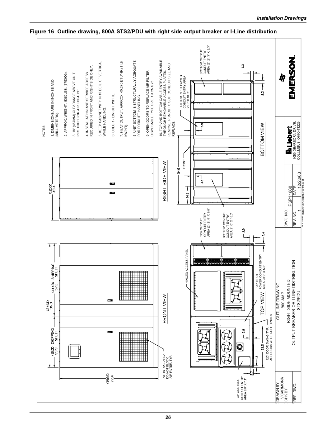 Liebert PDUTM, STS2 manual Installation Drawings 