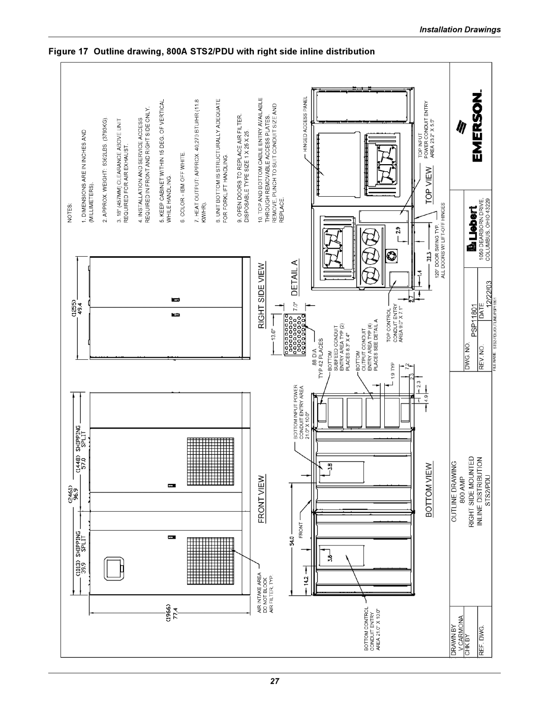 Liebert STS2, PDUTM manual Installation Drawings 