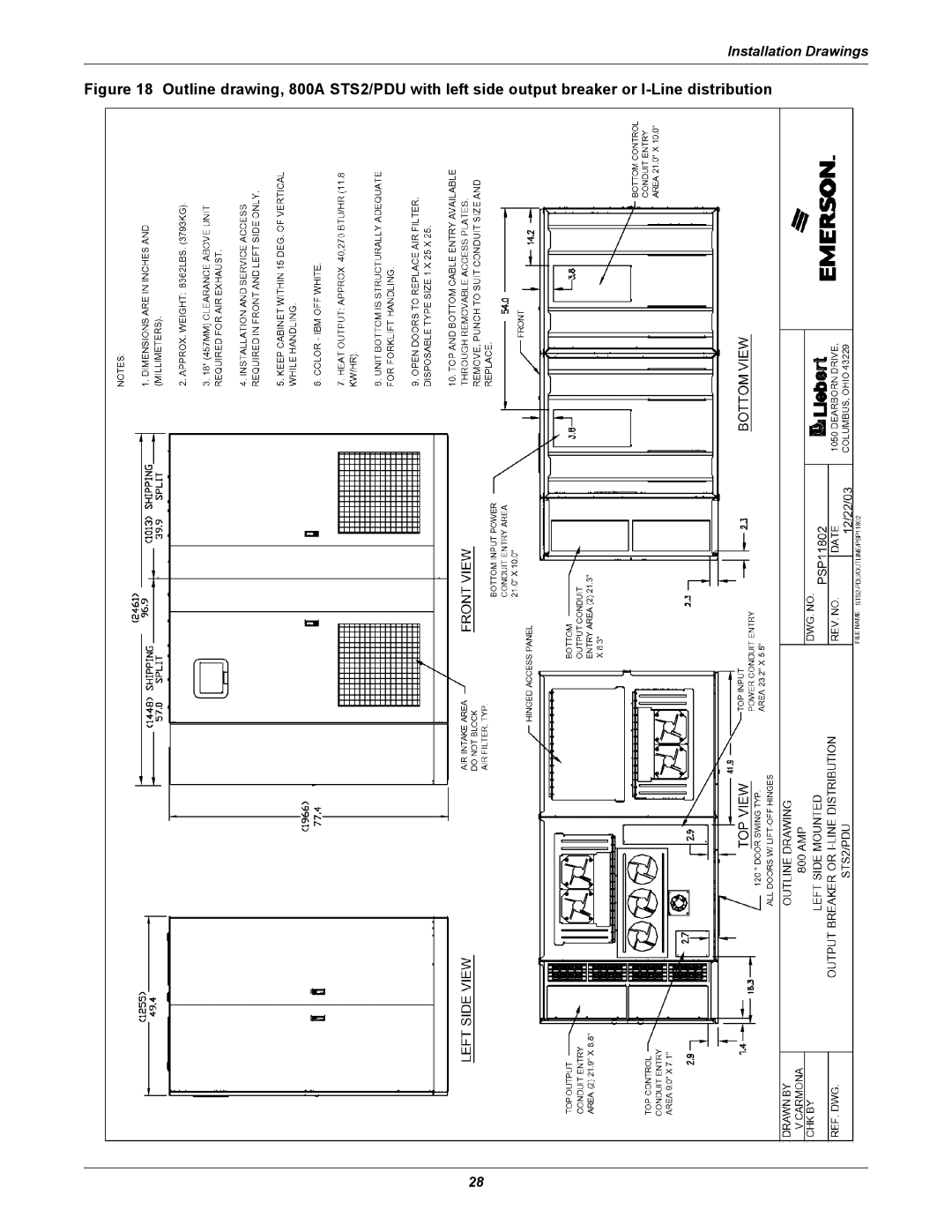 Liebert PDUTM, STS2 manual Installation Drawings 