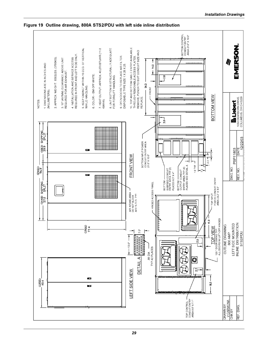 Liebert STS2, PDUTM manual Installation Drawings 