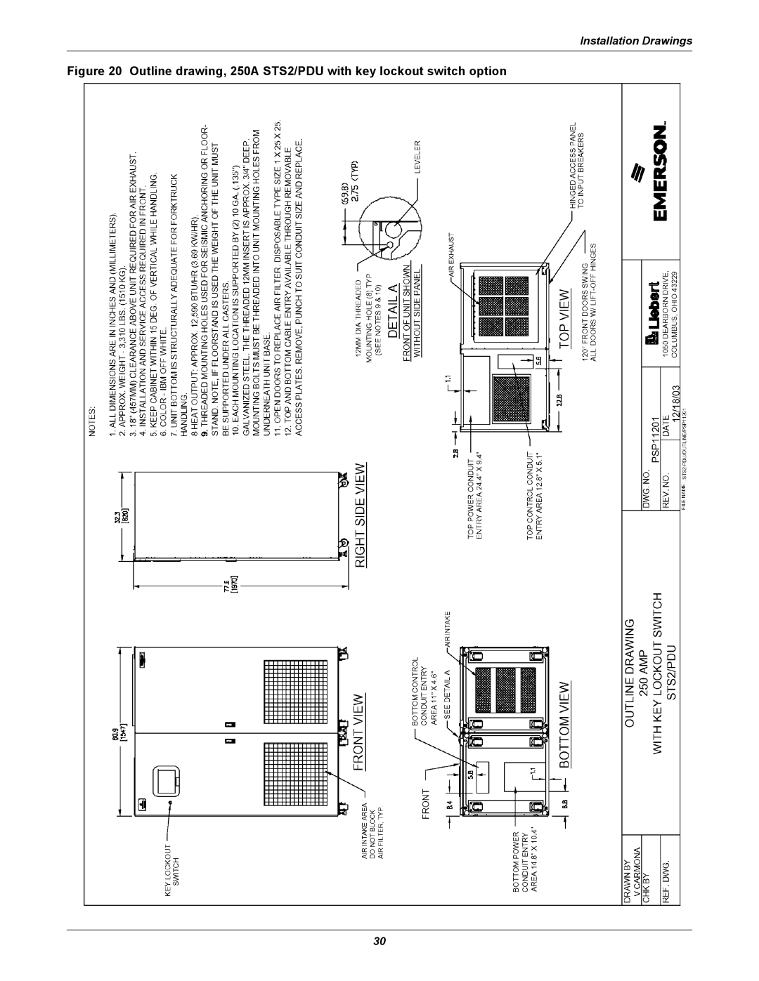 Liebert PDUTM, STS2 manual Installation Drawings 