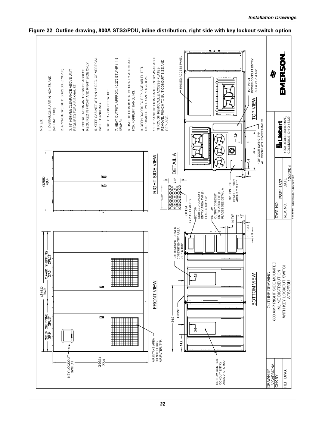 Liebert PDUTM, STS2 manual Installation Drawings 