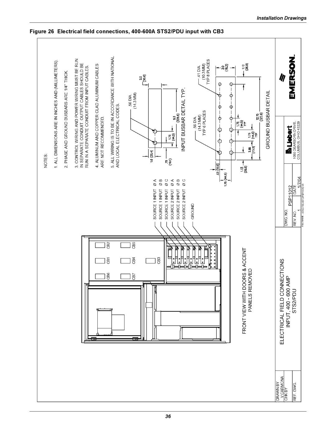 Liebert PDUTM, STS2 manual Installation Drawings 