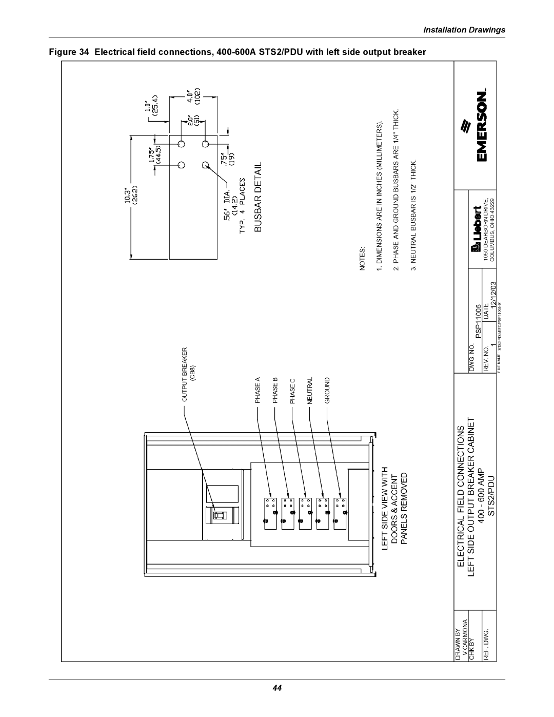 Liebert PDUTM, STS2 manual Installation Drawings 