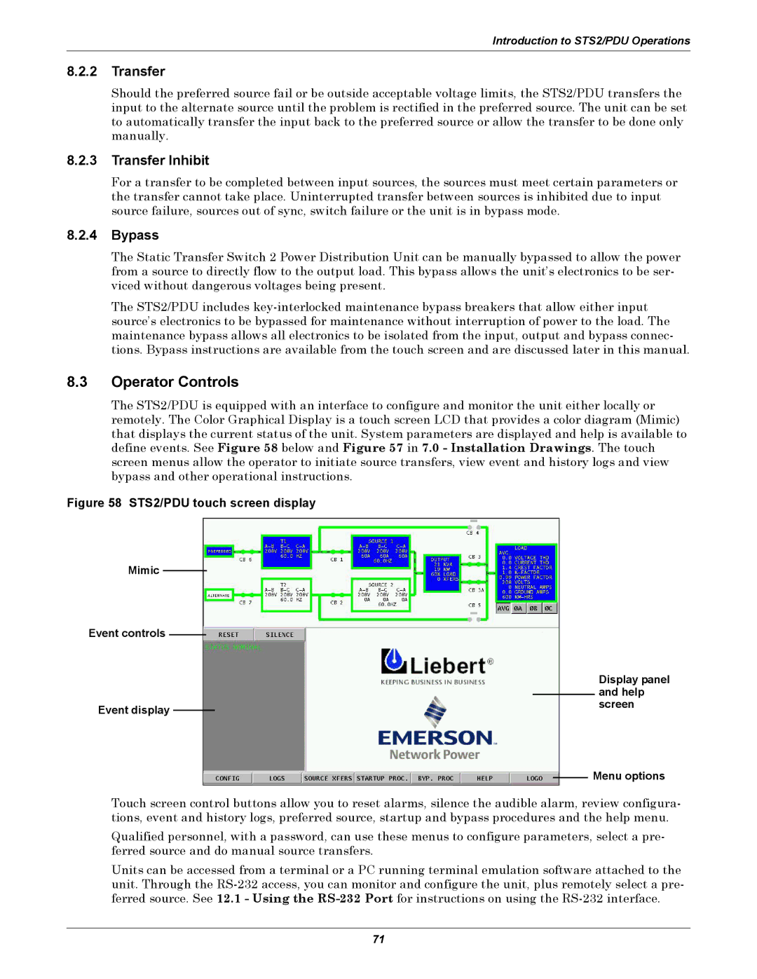 Liebert STS2, PDUTM manual Operator Controls, Transfer Inhibit, Bypass 