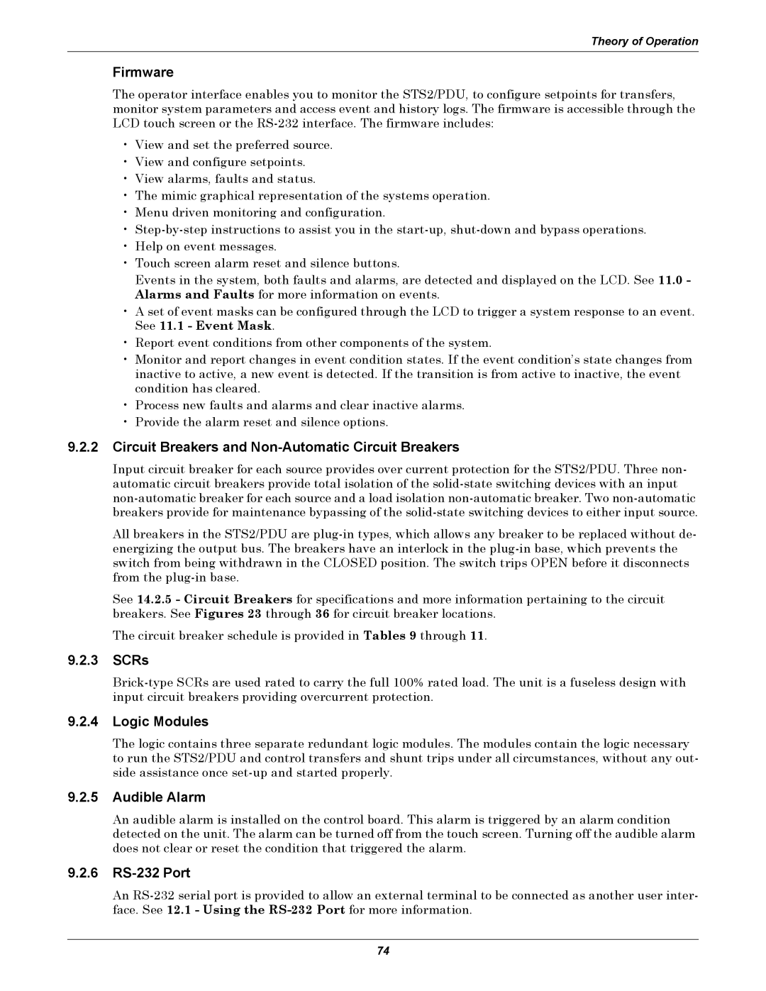 Liebert PDUTM, STS2 manual Firmware, Circuit Breakers and Non-Automatic Circuit Breakers, SCRs, Logic Modules, Audible Alarm 