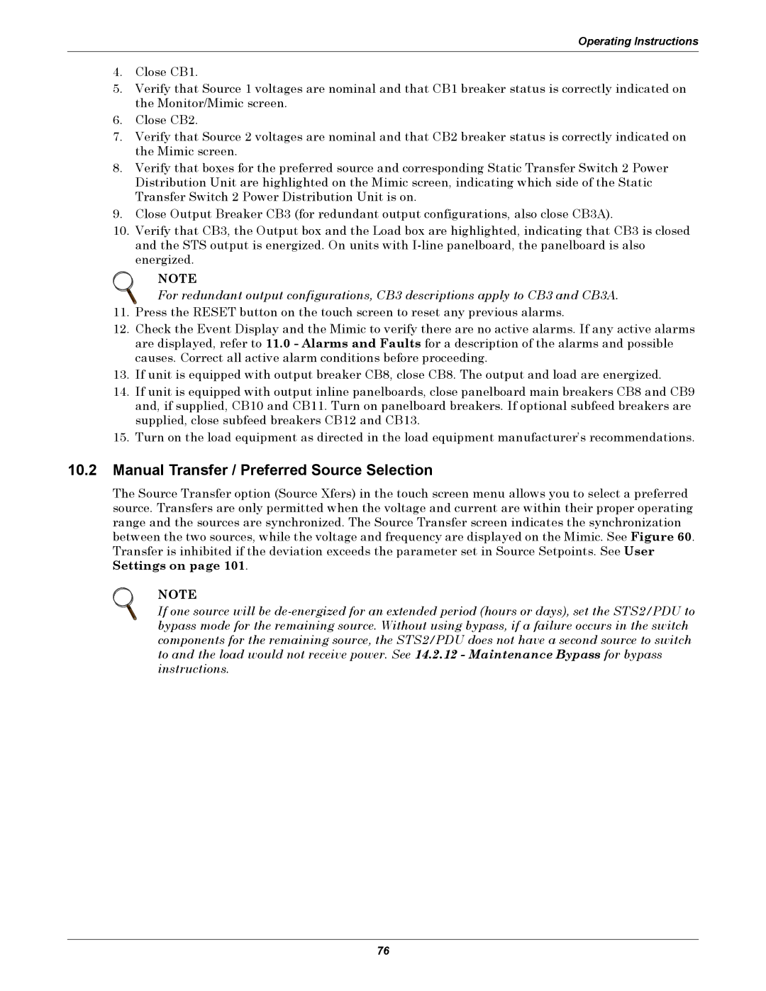 Liebert PDUTM, STS2 manual Manual Transfer / Preferred Source Selection 