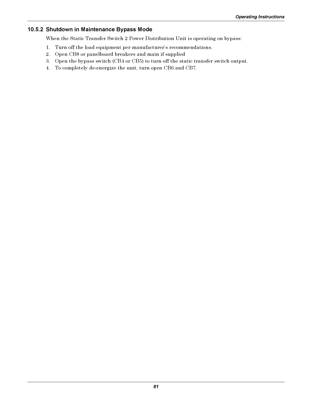 Liebert STS2, PDUTM manual Shutdown in Maintenance Bypass Mode 