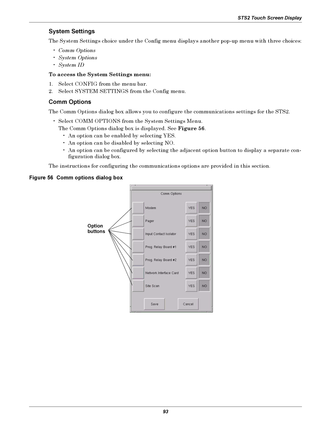 Liebert POWER PROTECTION STATIC TRANSFER SWITCH manual Comm Options, To access the System Settings menu, Option buttons 