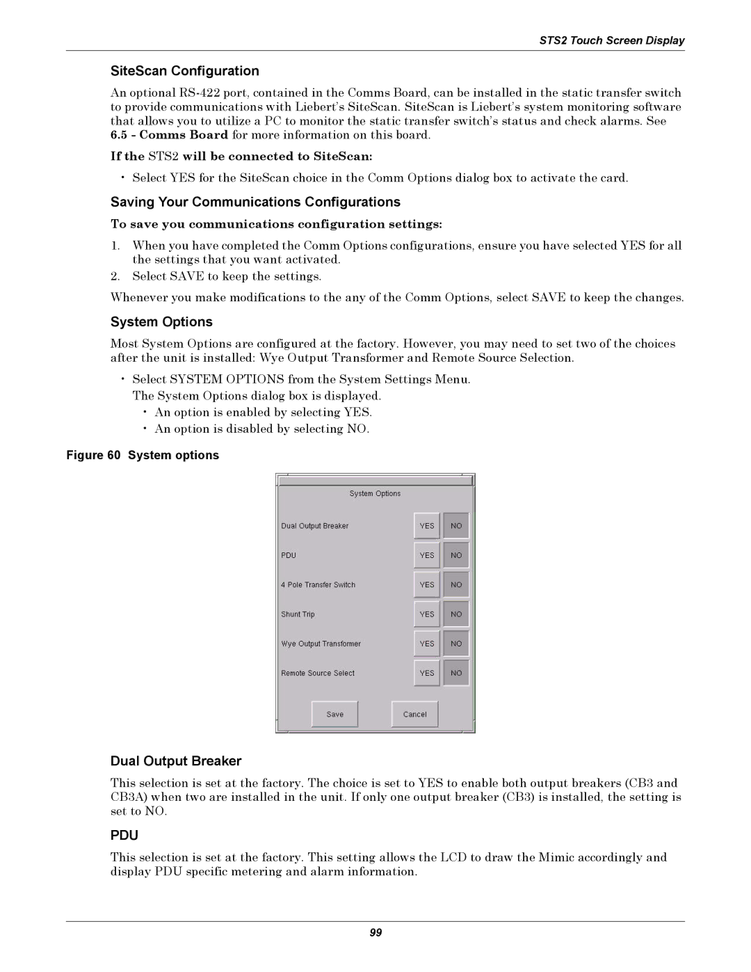 Liebert POWER PROTECTION STATIC TRANSFER SWITCH SiteScan Configuration, Saving Your Communications Configurations, Pdu 