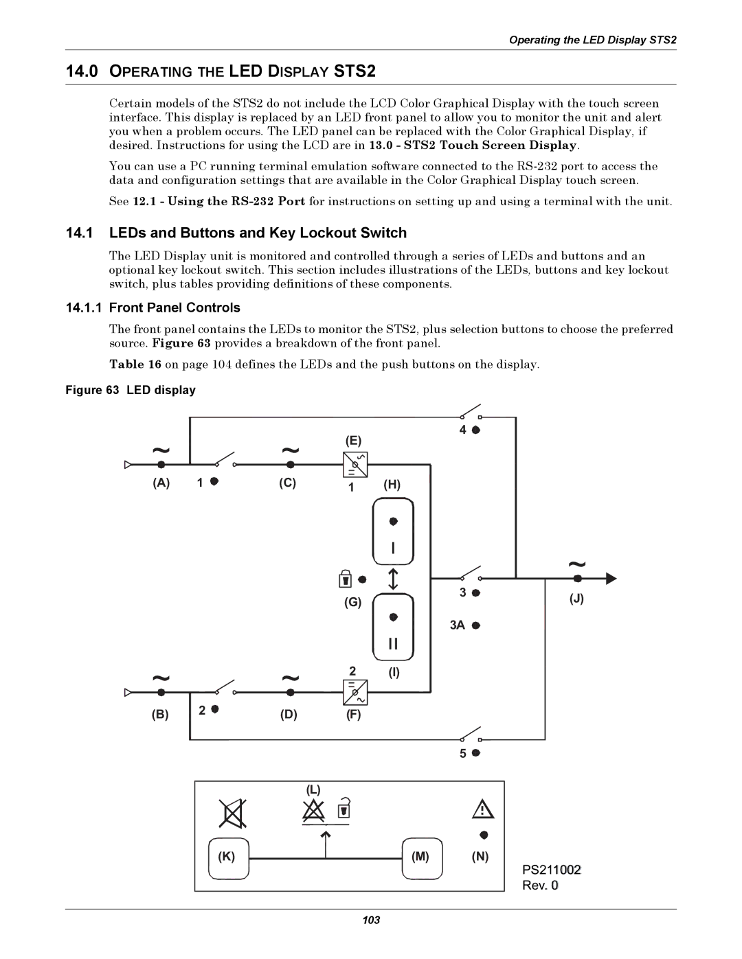 Liebert POWER PROTECTION STATIC TRANSFER SWITCH LEDs and Buttons and Key Lockout Switch, Operating the LED Display STS2 