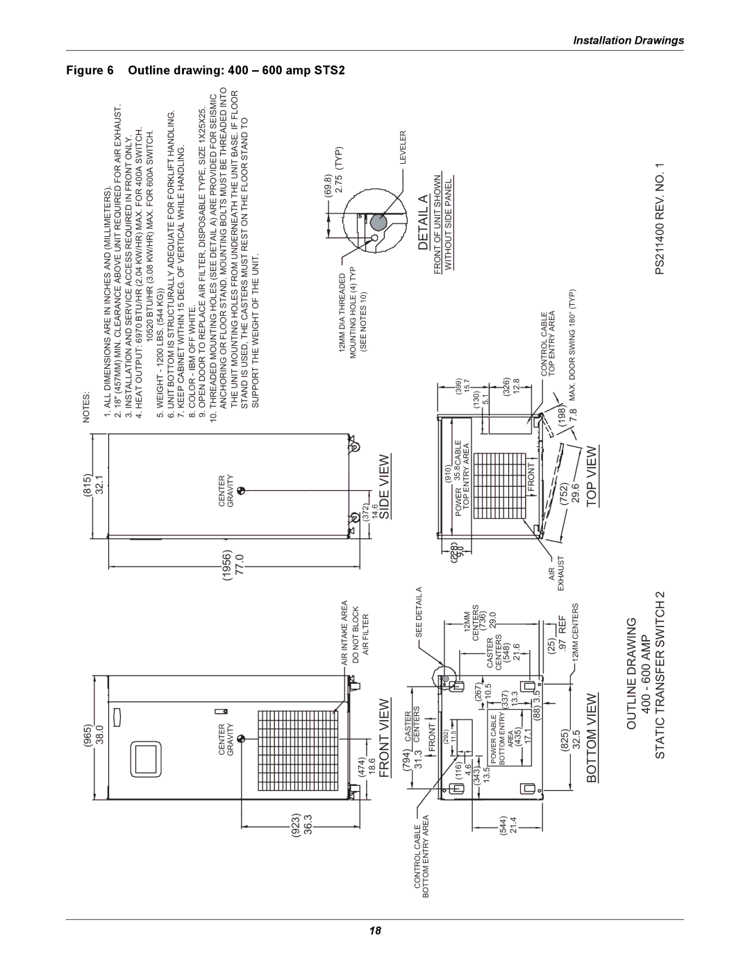 Liebert POWER PROTECTION STATIC TRANSFER SWITCH manual Side View 