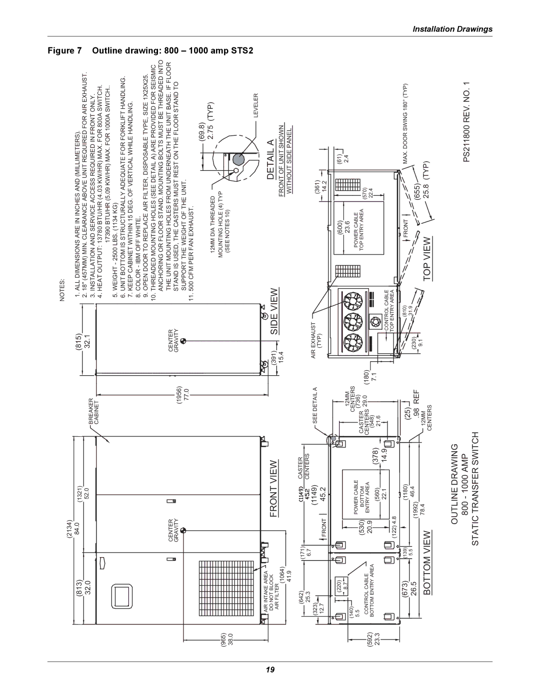 Liebert POWER PROTECTION STATIC TRANSFER SWITCH manual Amp STS2, Outline drawing 800 