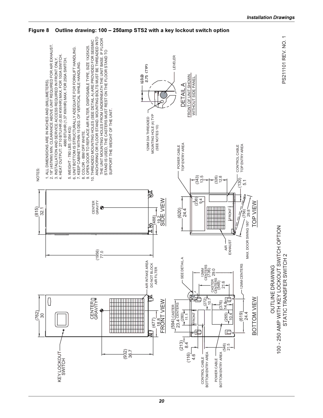 Liebert POWER PROTECTION STATIC TRANSFER SWITCH manual Front View Side View 