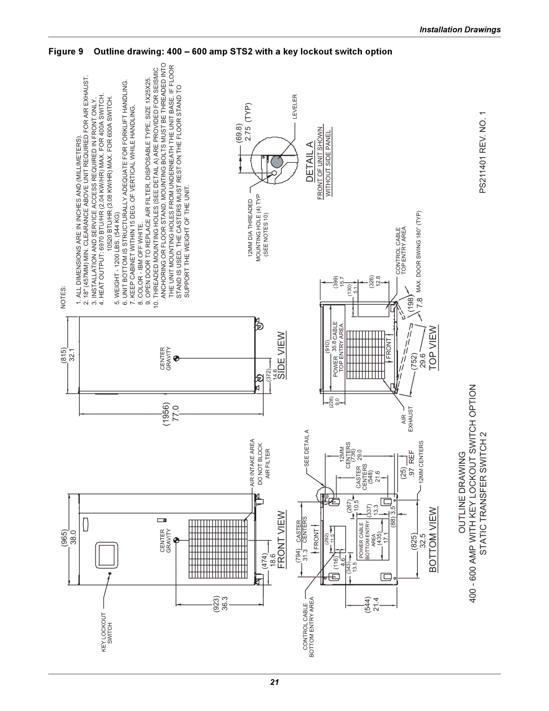 Liebert POWER PROTECTION STATIC TRANSFER SWITCH manual Switch option, 400 600 AMP with KEY Lockout Switch Option 