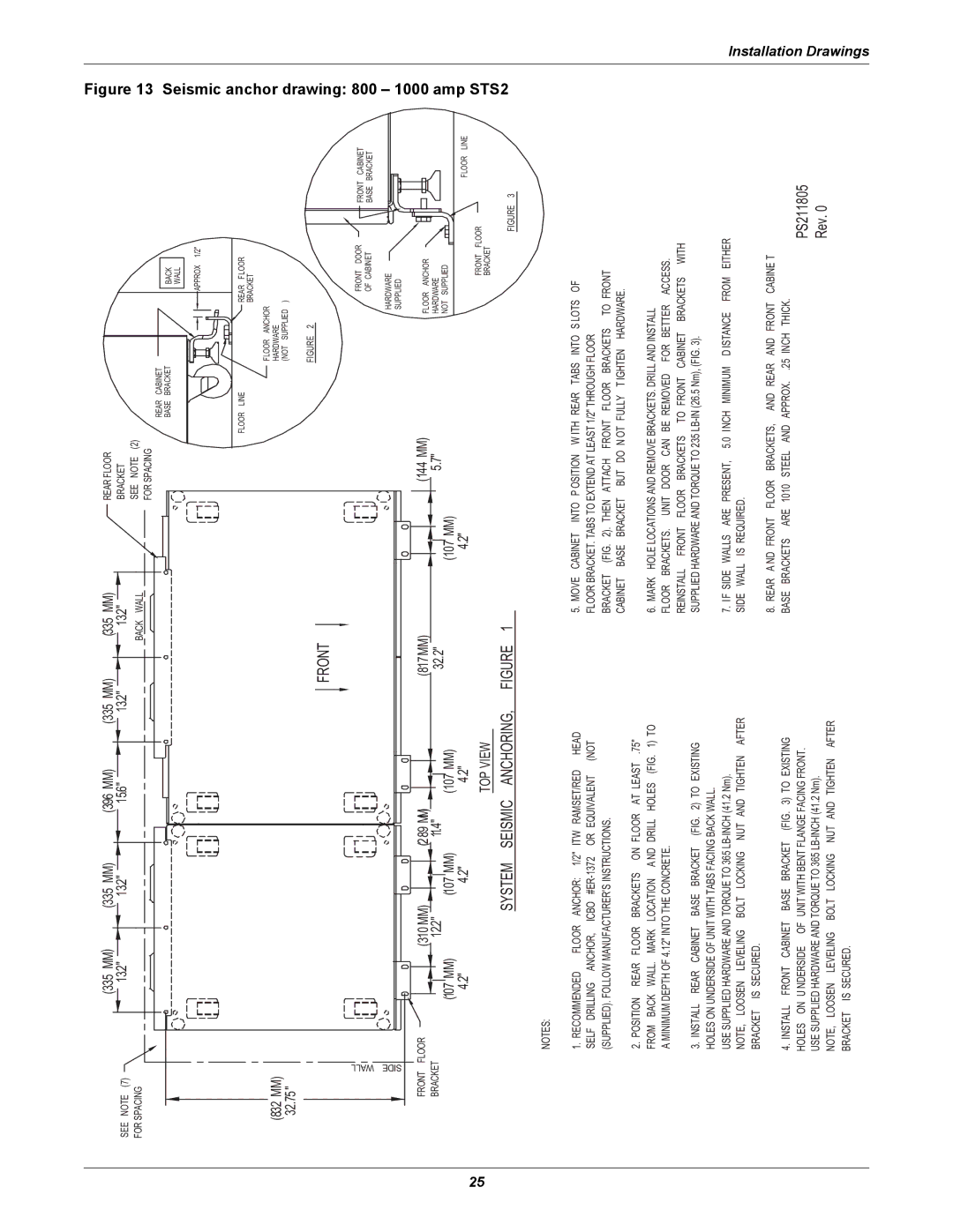 Liebert POWER PROTECTION STATIC TRANSFER SWITCH manual Front, System Seismic ANCHORING, Figure 