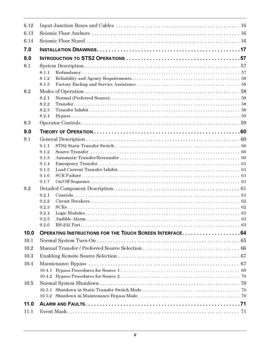 Liebert POWER PROTECTION STATIC TRANSFER SWITCH Theory of Operation, Operating Instructions for the Touch Screen Interface 