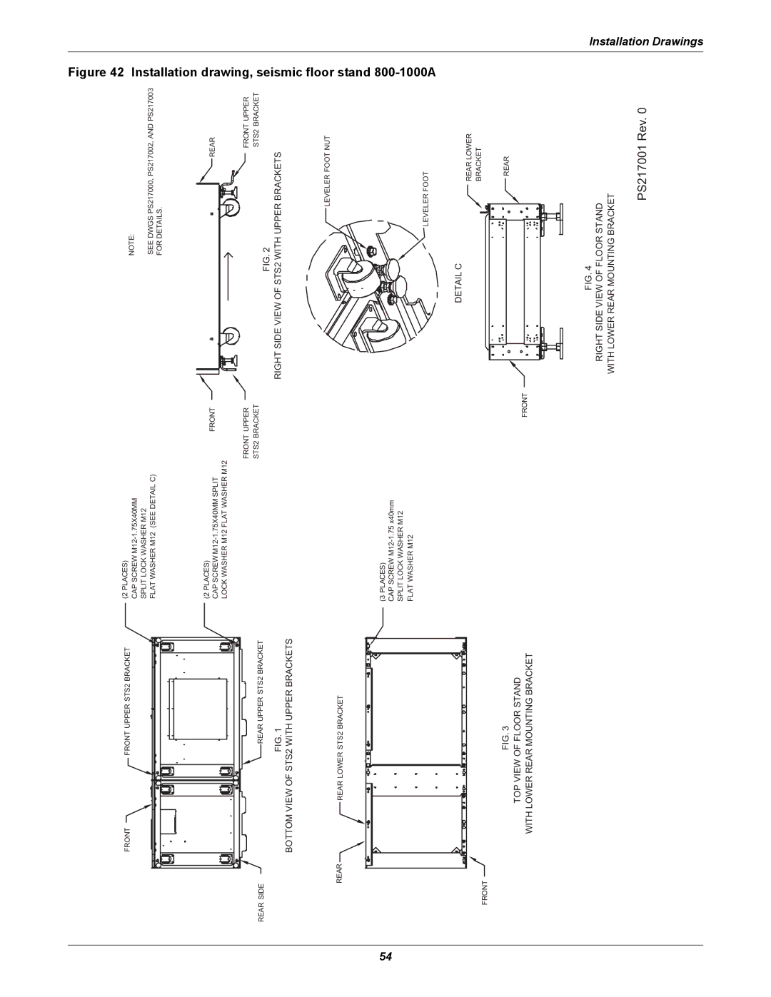 Liebert POWER PROTECTION STATIC TRANSFER SWITCH manual Drawing, TOP View of Floor Stand With Lower Rear Mounting Bracket 