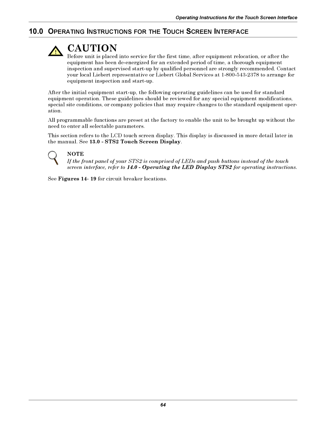 Liebert POWER PROTECTION STATIC TRANSFER SWITCH manual Operating Instructions for the Touch Screen Interface 