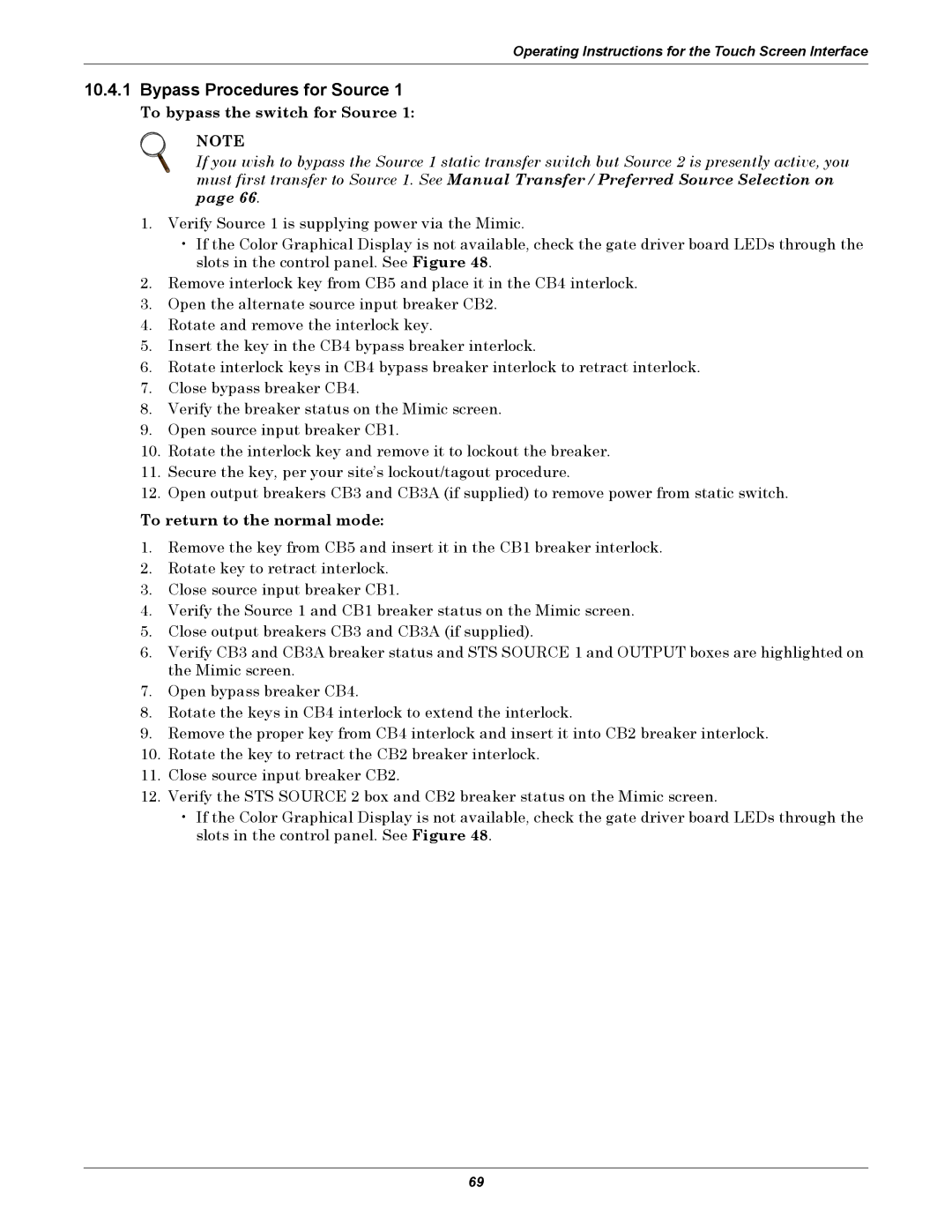 Liebert POWER PROTECTION STATIC TRANSFER SWITCH manual Bypass Procedures for Source, To bypass the switch for Source 