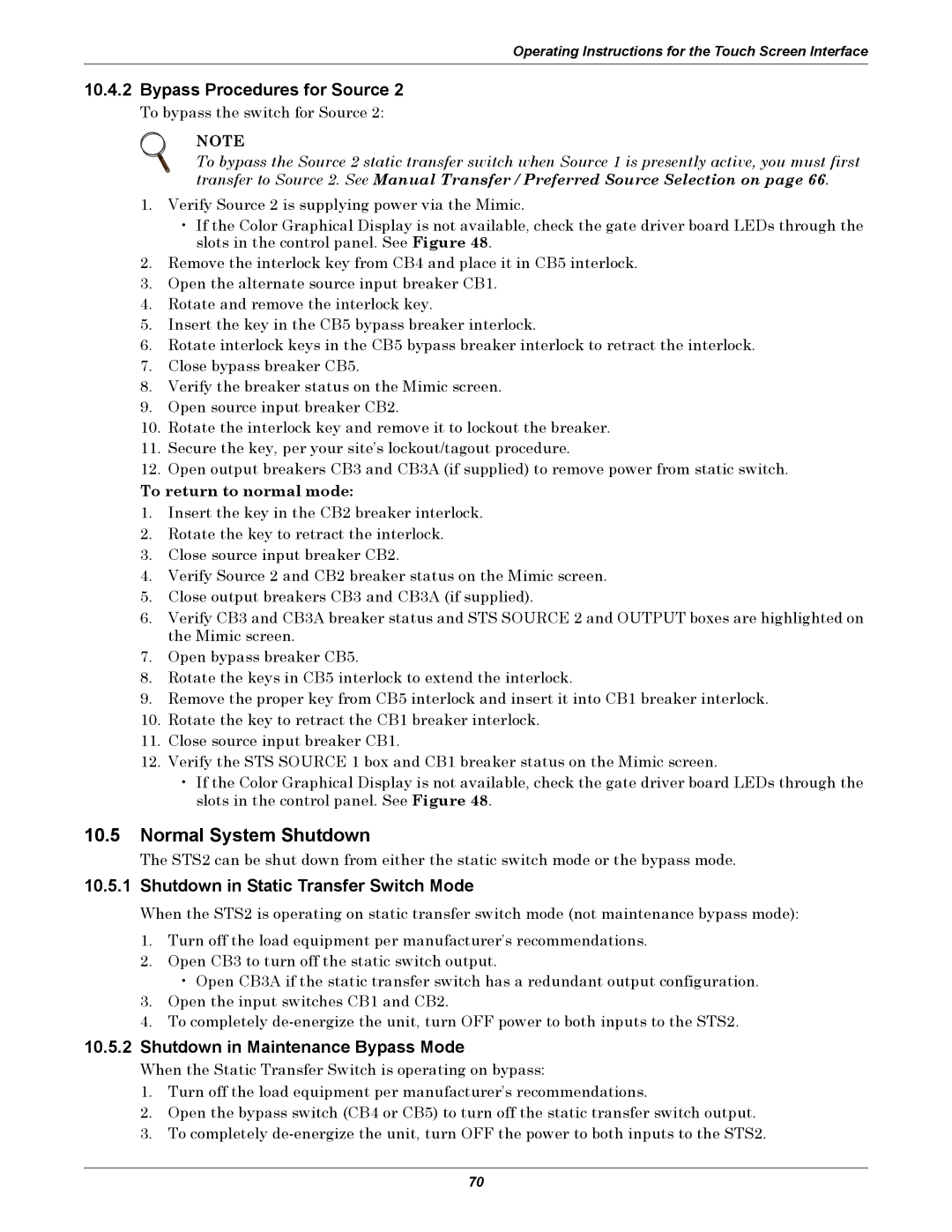 Liebert POWER PROTECTION STATIC TRANSFER SWITCH manual Normal System Shutdown, Shutdown in Static Transfer Switch Mode 