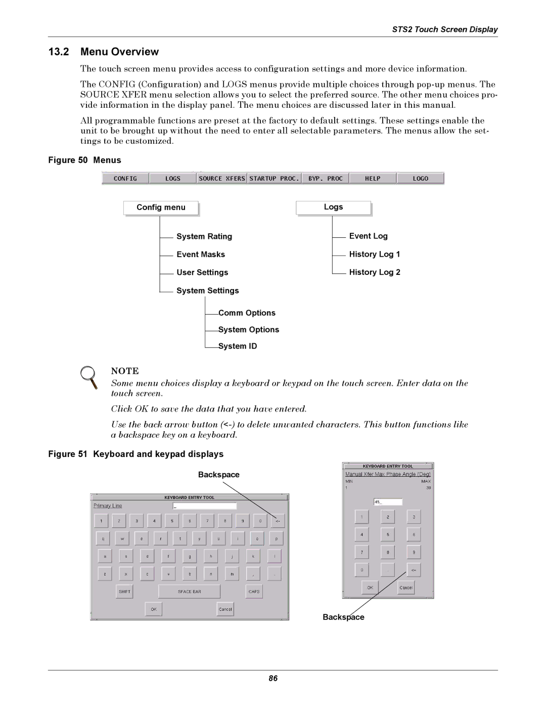 Liebert POWER PROTECTION STATIC TRANSFER SWITCH manual Menu Overview, Backspace 