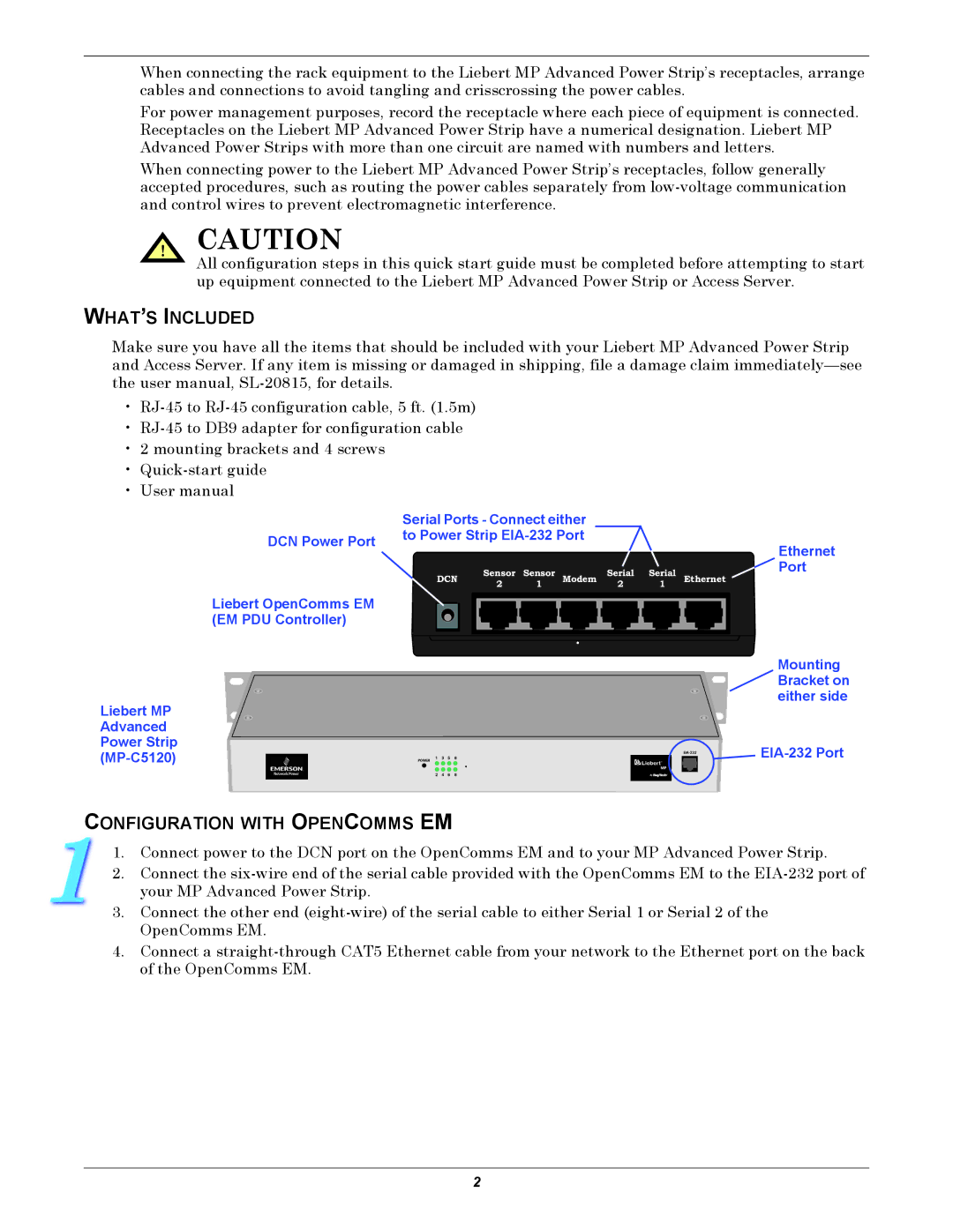 Liebert Power Strips important safety instructions WHAT’S Included, Configuration with Opencomms EM 