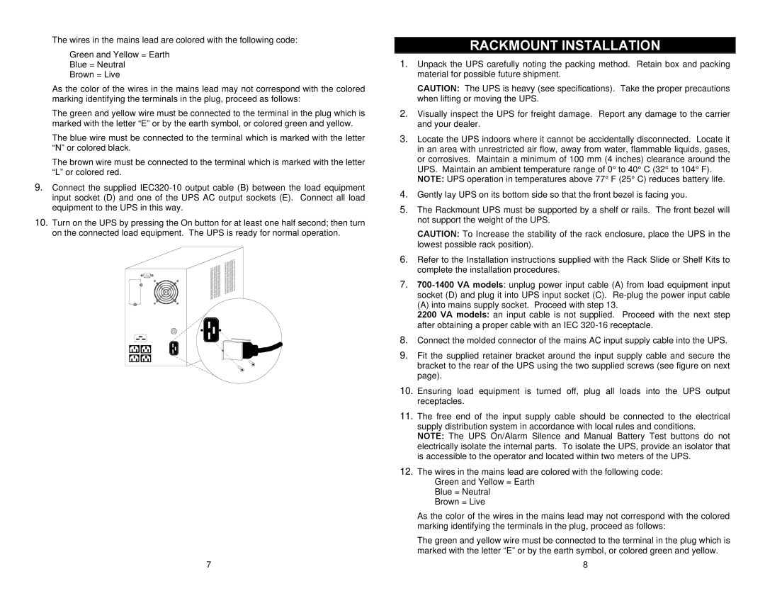 Liebert Power Supply important safety instructions Rackmount Installation 