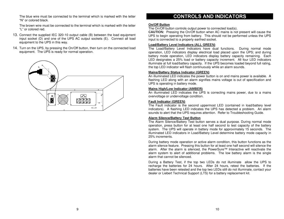 Liebert Power Supply important safety instructions Controls and Indicators, Load/Battery Level Indicators ALL Green 